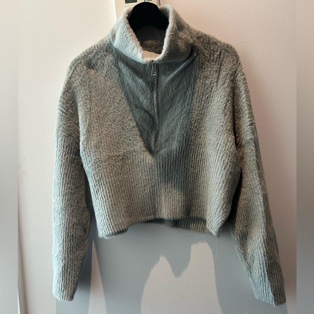 Abercrombie and Fitch Chenille Eyelash Half-Zip Sweater Grey